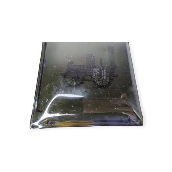 Vintage Houze Art Curved Glass Trays w/ Locomotives Train Railroad 3.5" X 3.5" - Picture 9 of 14